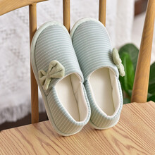 月子鞋春秋包跟产后室内女夏季薄款孕妇鞋棉拖鞋春季产妇用品防滑 条纹蝴蝶结浅绿色(适中) 36-37(适合35-36脚)