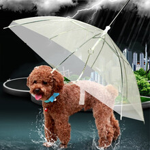 共度 狗狗雨伞狗狗雨衣雨披 泰迪比熊小狗狗雨衣 四脚衣 透明伞C型宠物外出出行用品 透明雨伞带铁链(适合60cm以内狗狗)