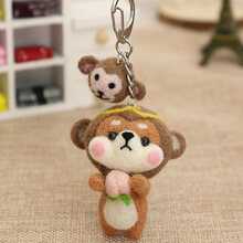 羊毛毡戳戳乐刺绣手工diy材料包戳戳绣手工绣玩偶布偶猫咪钥匙扣 生肖猴【钥匙扣配件】