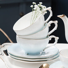 INGRI（英格丽）咖啡杯套装家用轻奢陶瓷下午茶具托盘花茶壶杯碟骨瓷小奢华礼盒装 云似海-2杯2碟带勺（礼盒装）