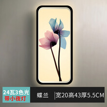中式楼梯走廊阳台床头壁画灯客厅led墙灯超亮卧室过道现代挂画灯 LED24瓦3色光蝶兰带小夜灯 不带开关和遥控