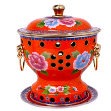 郭一元 新景泰蓝珐琅纯铜老北京小火锅单人自助火锅酒精小火锅一人肥牛锅 20CM塔型景泰蓝铜火锅【加厚 红底花开富贵