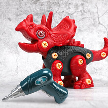 儿童玩具恐龙玩具可拆装卸恐龙拼装积木玩具男孩仿真侏罗纪霸王龙 三角龙【电动版】