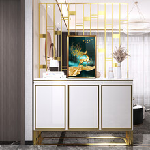 沃蓝轻奢玄关柜鞋柜一体简约现代客厅入户隔断柜置物架进门风水不锈钢屏风 1.2米【白+金】大理石带屏风