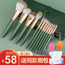 WRASKOU14 支绿云化妆刷套装粉底刷腮红刷眼影刷子修容刷遮瑕刷晕染刷学生平价初学者美妆工具彩妆 化妆刷+刷包