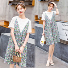 孕妇连衣裙夏装时尚洋气孕妇装夏天中长款裙子潮妈夏季碎花孕妇裙子女 紫色碎花--单件裙子 M