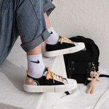 BEIER帆布鞋女低帮平时休闲鞋新款学生饼干鞋ins潮鞋 8975黑灰 39