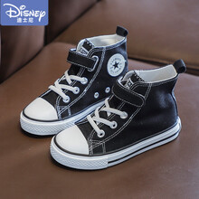 迪士尼（DISNEY）儿童帆布鞋男童鞋子高帮春秋款宝宝布鞋夏季小童2021新款女童板鞋 黑色(高) 19