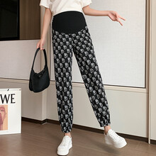 敏潮格伦孕妇休闲裤女夏薄款春秋款宽松时尚长裤托腹潮妈字母网红夏季裤子 黑色 L