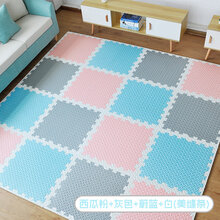 加厚泡沫地垫儿童爬行垫卧室爬爬垫拼接地垫家用拼图地板垫子 西瓜粉+灰+蔚蓝【白美缝条】 【8片装】60*2.5cm(无甲醛)