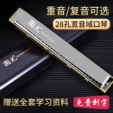 抖音同款 上海国光口琴28孔复音C调重音高级成人专业演奏级初学者学生儿童入门乐器 银色复音+全套豪礼