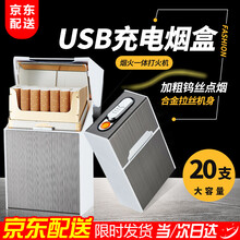 乾金鼎 烟盒套20支装烟盒打火机一体充电点子烟抖音网红个性创意带防风火机便携整包防汗防压 烟盒保护套 银色(粗支)
