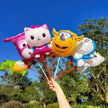 稚气熊 迷你卡通 手持棒地推铝膜气球装饰儿童生日派对布置礼玩具气球 中号卡通夹片气球20个带杆子