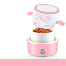 电热饭盒保温可插电加热自热蒸煮热饭带饭锅桶上班族便携便当 粉色陶瓷单层+餐具