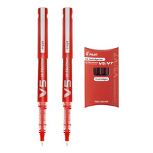 日本百乐（PILOT）BXC-V5直液式走珠笔中性水笔针管笔0.5mm签字笔 V5升级版可换墨胆 红色笔2支+红墨胆1盒