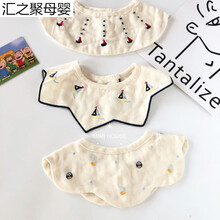 日系宝宝圆形棉口水巾婴儿夏轻薄纱布围嘴女儿童360度旋转围兜 船锚(纱布3条装)