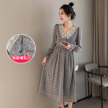 敏潮格伦孕妇装春夏装连衣裙时尚款2021年雪纺碎花隐形哺乳衣外出喂奶裙子 紫色 XXL