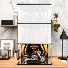 乐高赛道摩托42036杜卡迪42107哈雷10269带灯收纳防尘罩展示盒 哈雷摩托喷绘款10MM厚木塑底座+射灯黄灯 一层乐高展示柜