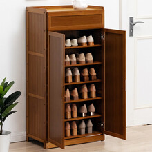 木马人带门简易多功能大鞋柜客厅玄关柜子多层木质北欧小鞋架简约家用楠竹换鞋凳防尘鞋架子多容量鞋凳置物架 【加高加宽】升级款-二门7层（带翻格）