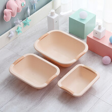 家用塑料脸盆长方形多用盆家用加厚洗衣盆子婴儿洗脸盆厨房洗菜盆 桔色(大+中+小)