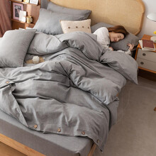 懒虫起床 纯棉老粗布被套单件 100%全棉新疆长绒棉双人被罩200*230单人学生宿舍150×200 素雅灰 200*230cm