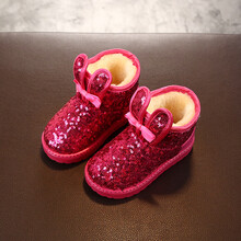 【  工厂直供 】儿童雪地靴2-8岁时尚新款冬季女童靴亮片棉鞋公主保暖鞋 红色319 24 码内长15cm