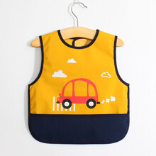 宝宝围兜 婴儿食饭兜儿童防水吃饭围兜 男女宝宝围嘴 儿童无袖罩衣 黄色小汽车围兜 3-4岁 110码