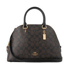 蔻驰 COACH 奢侈品 女士大号手提单肩斜挎贝壳包深棕色PVC 2558 IMAA8