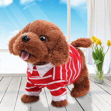 儿童电动毛绒玩具狗狗会唱歌会叫电子仿真泰迪牵绳走路小狗男女孩生日礼物抖音网红同款 条纹狗 走路扭PP+99首歌+电池款