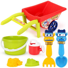 百变校巴儿童玩具沙滩车套装沙漏铲子玩沙桶挖土工具戏水玩雪决明子宝宝洗澡玩具男女孩儿童生日礼物 百变校巴沙滩推车-红（7件套）