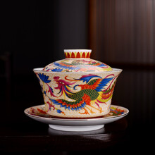 陶致 景德镇功夫茶具盖碗大容量陶瓷泡茶碗掐丝珐琅彩大号中式三才碗家用办公 JT新品-珐琅彩《龙凤呈祥》大盖碗240ml