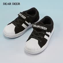 迪迪鹿儿童休闲鞋2021春秋季新款帆布鞋舒适简约防滑宝宝鞋子魔术贴 黑色 29