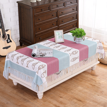 云蔻【可定制】布艺茶几桌布餐桌台布棉麻床头柜罩桌垫长方形简约现代防尘套多用盖巾布客厅 小鱼儿流苏款 135*200cm【四面流苏】