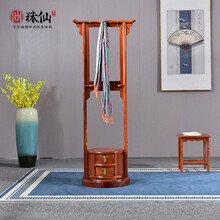 珠仙红木家具缅甸花梨（学名：大果紫檀）仙作榫卯结构圆形可旋转实木衣帽架镜子一体中式挂衣架轻奢挂包架子 澹荡衣帽架