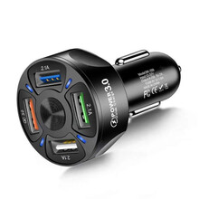 车载充电器快充4USB一拖四点烟器转换插头多功能车充头12-24V通用 7A  QC3.0闪充版黑色 单充头(不带线)