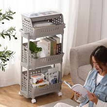 好尔置物架子厨房客厅卧室卫生间置物篮多功能加厚多层收纳架落地式塑料架子浴室储物收纳置物架大号三层灰色