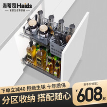 海蒂司橱柜调味拉篮厨房厨柜调料架钢化玻璃款抽屉式阻尼竖拉蓝内置 加厚钢化玻璃款300柜体