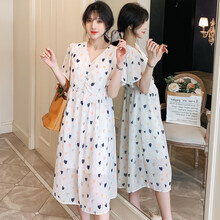 爱兰婷孕妇装2021春夏韩版新款怀孕潮妈~春夏装孕妇装新款法式雪纺连衣裙薄款长裙时尚潮妈6603 黑色 L