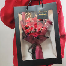 满天星干花花束生日礼物玫瑰香皂花ins拍照送女友闺蜜妈妈老师SN8618 红康乃馨送礼袋35*25CM