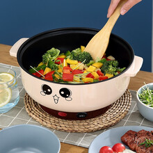 家用多功能电炒锅定制电热火锅电锅小货轮小电煮锅炖锅学生宿舍炒菜蒸煮饭烧烤一体锅礼品公司采购团购预售 24CM卡其色不沾+防干烧