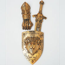 ℳ ϾϾ℘2021男宝宝生日礼物 儿童面具塑料刀剑发光玩具剑激光宝剑小男孩3-6岁过新年礼物 古铜宝剑护腕神狮盾牌三件套