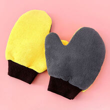 洗车手套加绒擦车手套冬季擦车神器抹布车用手套双面加厚清洁工具 洗车熊掌手套-黄灰色 3只装