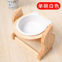 美悦宠物 猫碗陶瓷宠物猫咪饭盆猫粮碗狗碗狗盆食盆双碗可调节高度不黑嘴猫咪水碗 可调节竹架碗单碗白