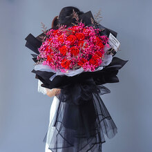 三八妇女节礼物情人节礼物满天星干花花束玫瑰永生大花束送女友生日礼物干花 红色 永生满天星+19朵皂花赠送灯串