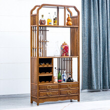 寻古红木家具非洲鸡翅木（学名：非洲崖豆木）酒柜架实木新中式客厅隔断柜边柜层架置物架展示架酒水柜O 单个：长98*宽32*高198cm