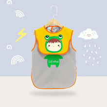 稚心宝宝围兜 婴儿饭兜儿童防水吃饭围兜反穿衣宝宝围嘴儿童无袖罩衣 灰色青蛙-可翻转围兜 120码 3-4岁建议身高110cm左右