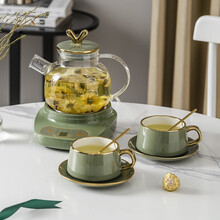 航方养生壶多功能煮茶器家用办公室花茶壶玻璃煮茶壶迷你电水壶 森谜绿1.1玻璃壶D+2（杯A+碟+勺A）+底座A