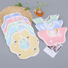 宝宝花瓣围嘴六层纱布360度婴儿棉口水巾 男宝宝随机三个装