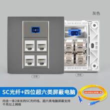 家恩86型暗装电信移动宽带SC光纤带四位网络插座面板网线口RJ45直通免打线屏蔽超六类电脑插座多色 SC光纤带线+四位超六类屏蔽电脑【灰色】