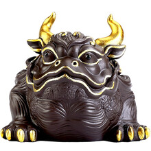 唐丰紫砂茶宠摆件家用功夫茶桌装饰品可养茶虫描金创意个性茶玩 牛角金蟾(大)